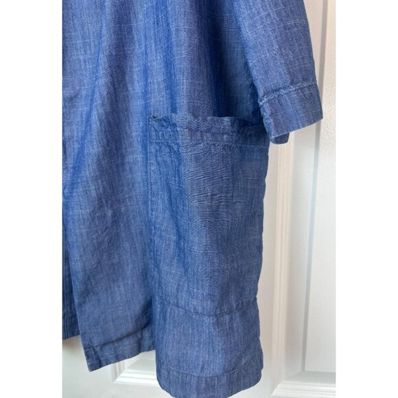 Eileen Fisher Blue Open Front Long Cardigan Jacket S/P Cotton Tencel Lagenlook - Picture 7 of 13